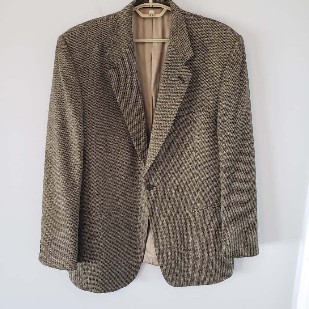 Vintage Givenchy Monsieur Blazer Jacket Brown Herringbone Silk Lining 46L